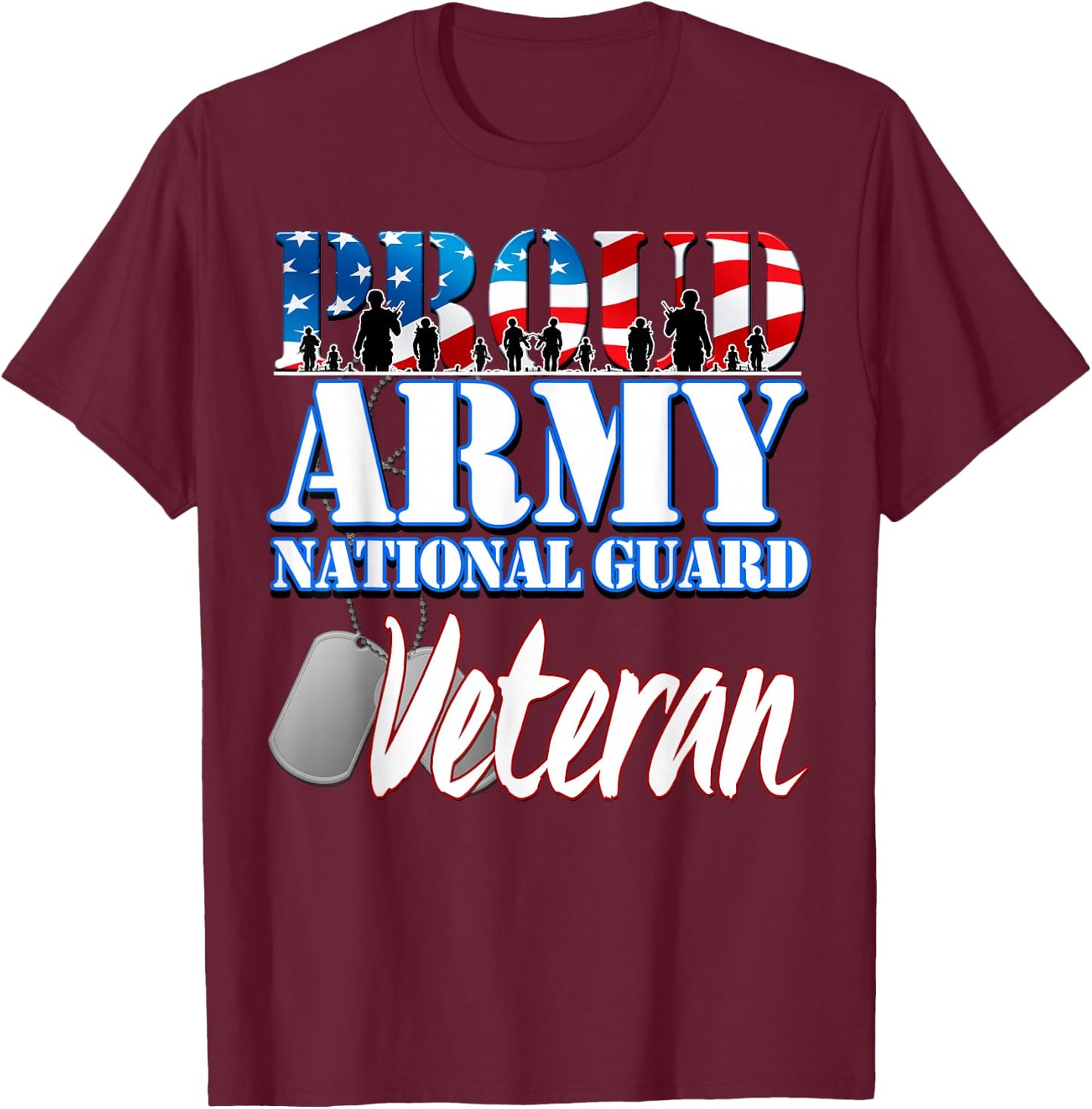 Proud Army National Guard Veteran Dog Tag Flag Women T-Shirt - T-Shirt | Maroon
