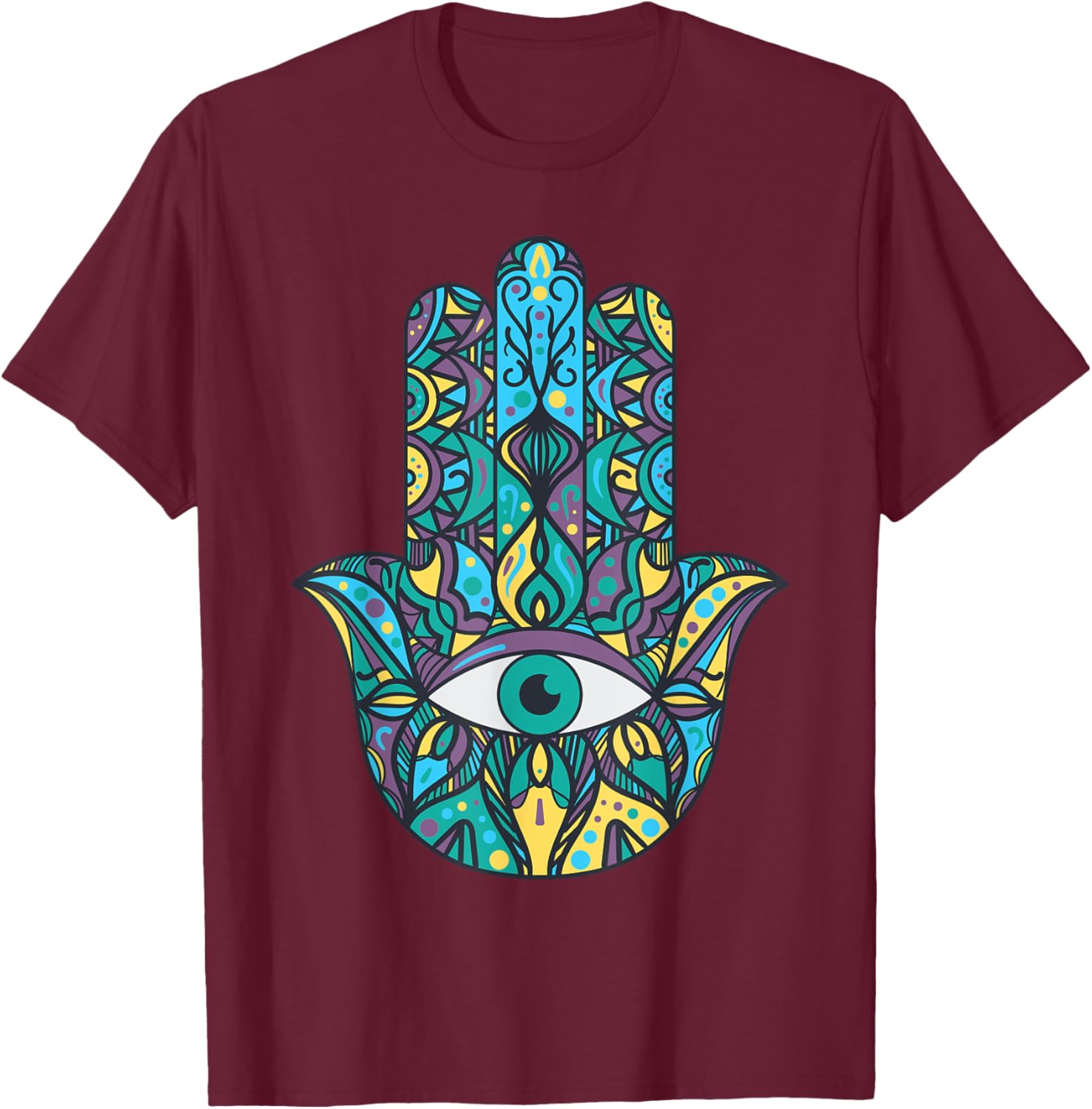 Hamsa Hand Meditation Yoga Hand Of Fatima Men Women T-Shirt - T-Shirt | Maroon