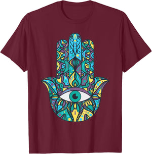 Hamsa Hand Meditation Yoga Hand Of Fatima Men Women T-Shirt - T-Shirt | Maroon