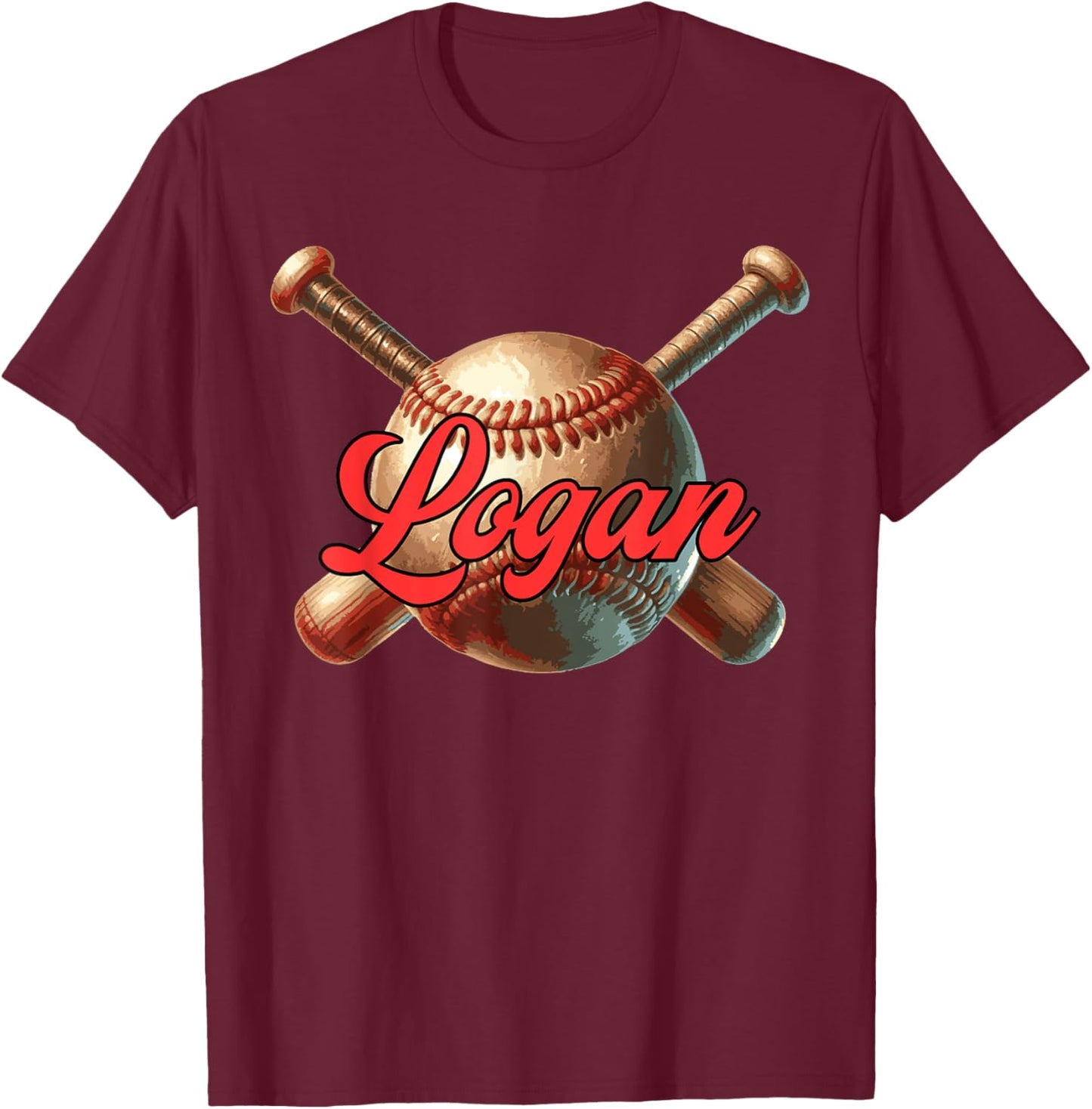 Logan Baseball Custom Name T-Shirt - T-Shirt | Maroon