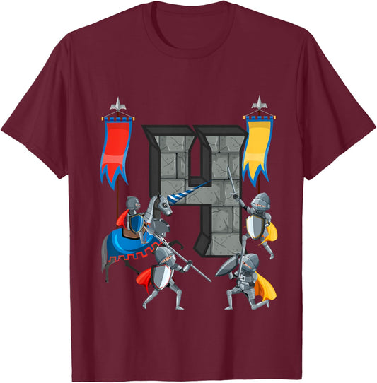 Medieval Knights Middle Ages History Castle 4th Birthday T-Shirt - T-Shirt | Maroon