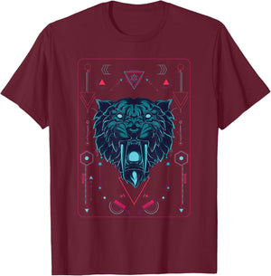 Native American geometric animal sabertooth tiger T-Shirt - T-Shirt | Maroon