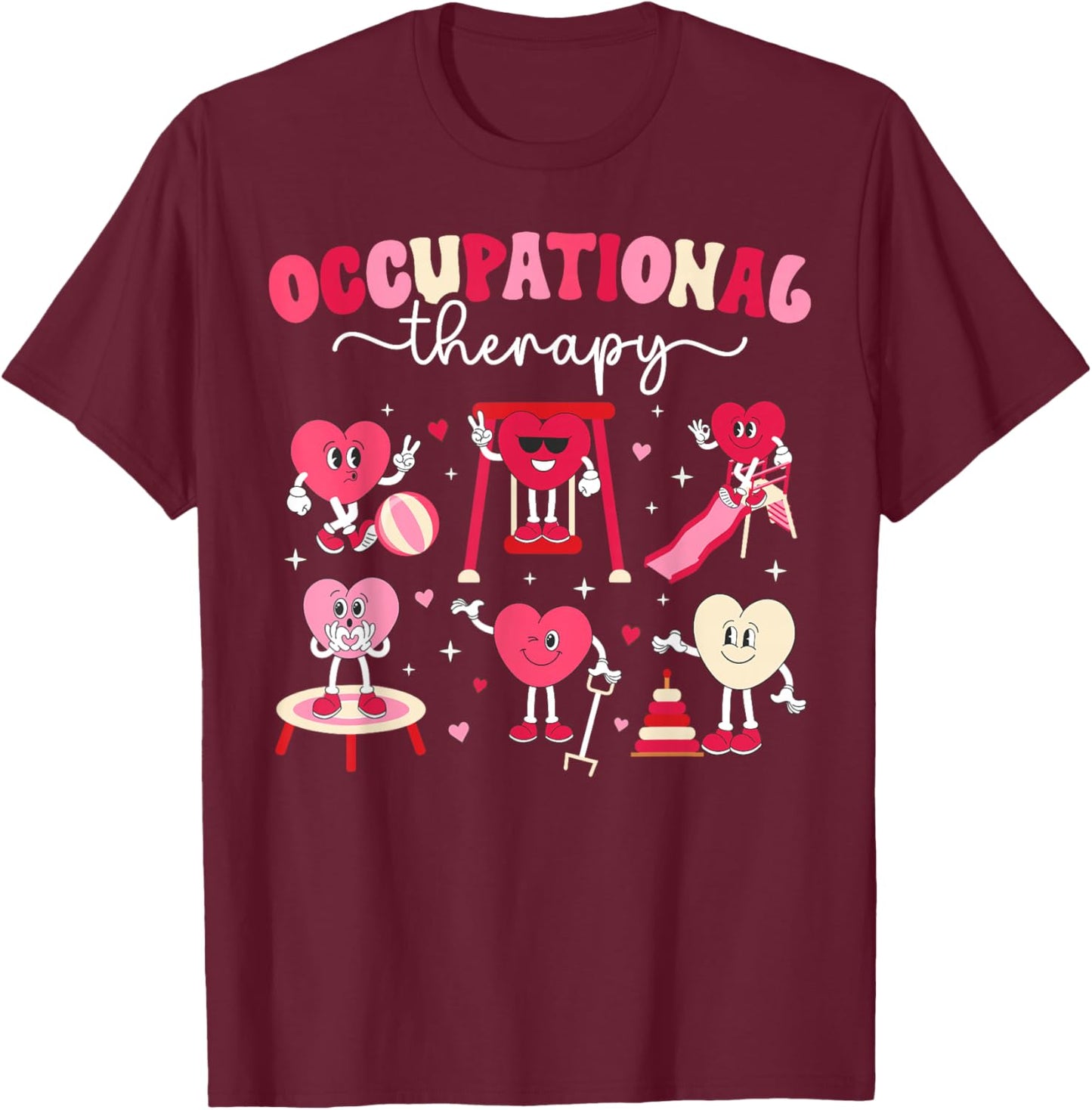 Valentines Day Women's -Adults Occupational Therapy Valentine Black Small Modern Lightweight Unique Graphic Cartoon Round Neck Short Sleeve T-Shirt - T-Shirt | Maroon