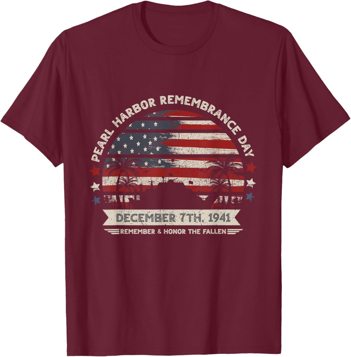 Vintage Hawaii USA Flag , Pearl Harbor Memorial Day Gift T-Shirt - T-Shirt | Maroon
