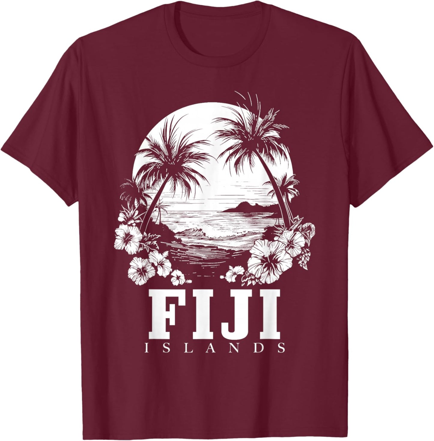 Fiji Islands Hibiscus Flowers Beach Surfer Souvenir T-Shirt - T-Shirt | Maroon