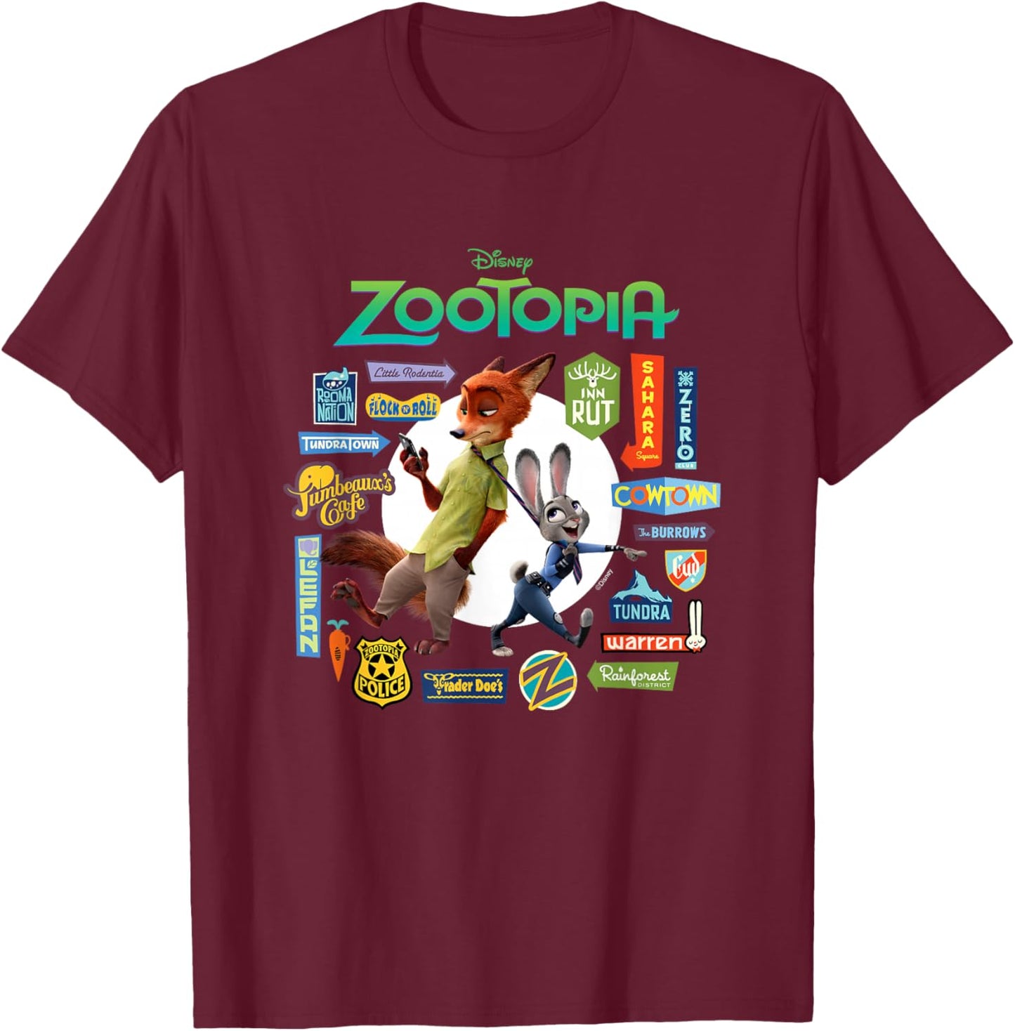 Zootopia - Nick and Judy Signs T-Shirt - T-Shirt | Maroon