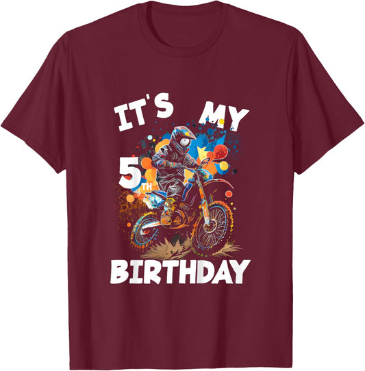 Kids It's my 5th Birthday 5 Year Old Dirt Bike Birthday T-Shirt - T-Shirt | Maroon