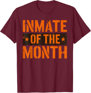 Inmate of The Month Outfit Men Women Kids Prisoner Costume T-Shirt - T-Shirt | Maroon
