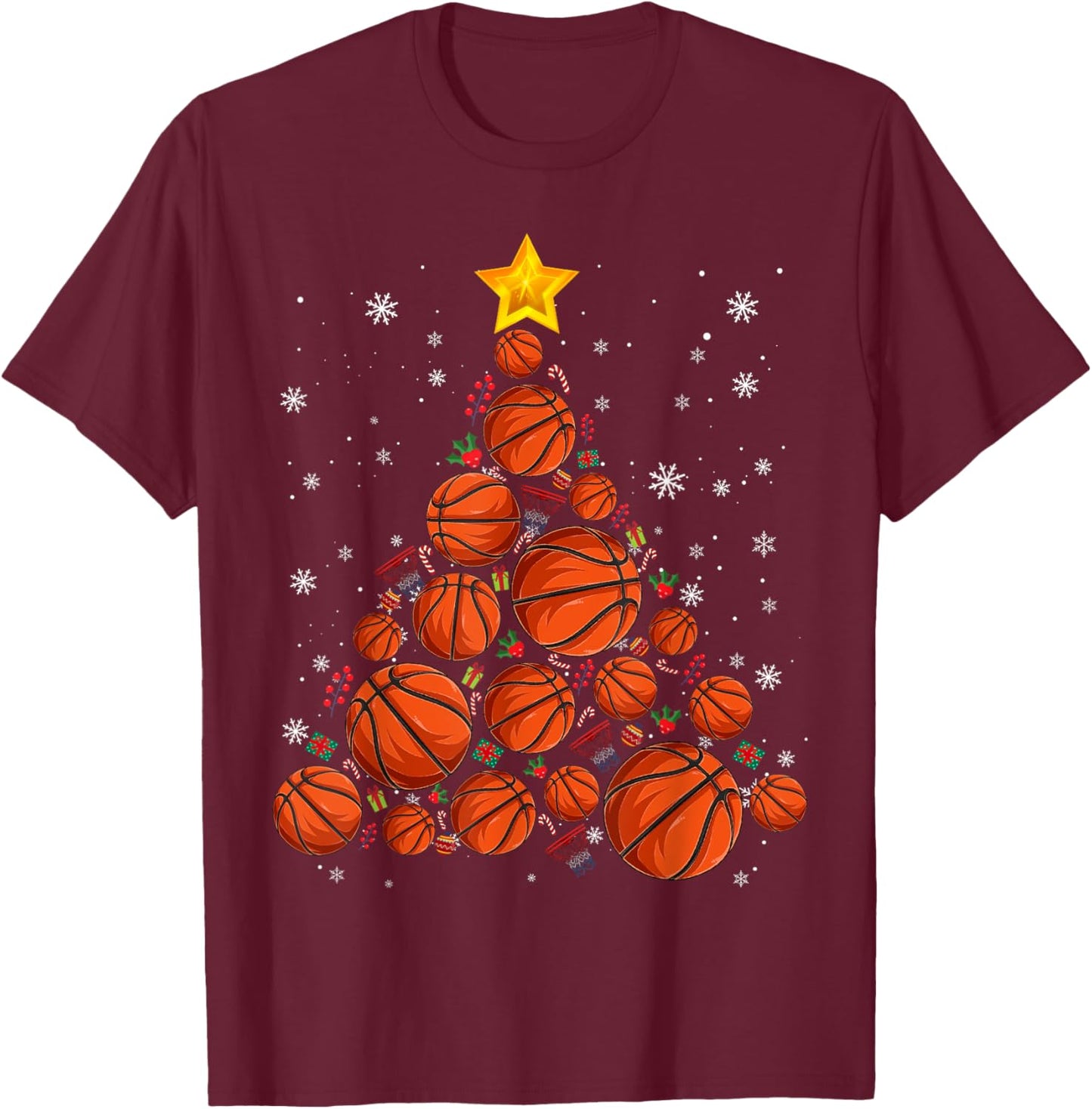 Basketball Xmas Tree Lights Santa Basketball Lover Christmas T-Shirt - T-Shirt | Maroon