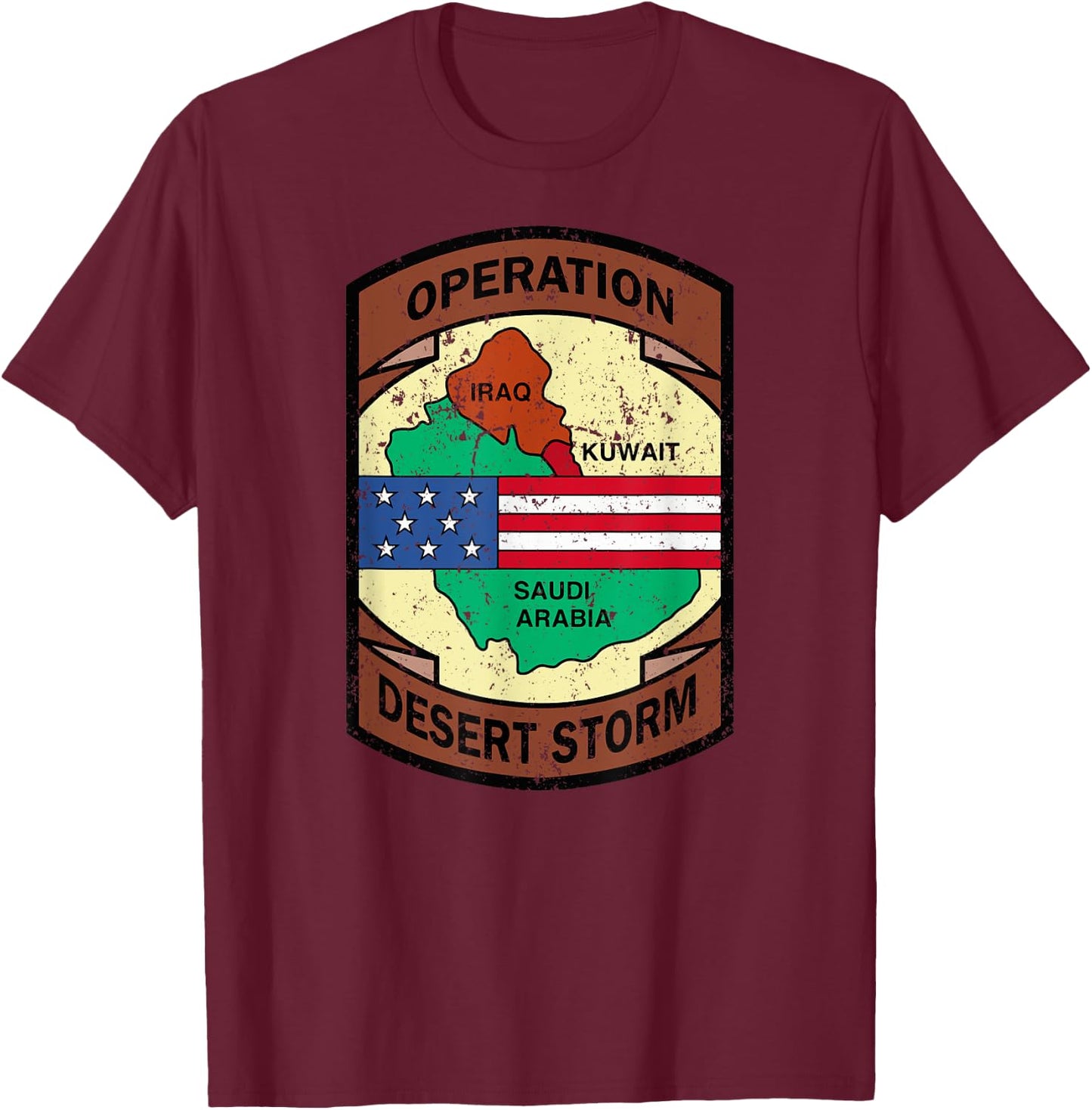 Military Gulf War Operation Desert Storm USA Insignia T-Shirt - T-Shirt | Maroon