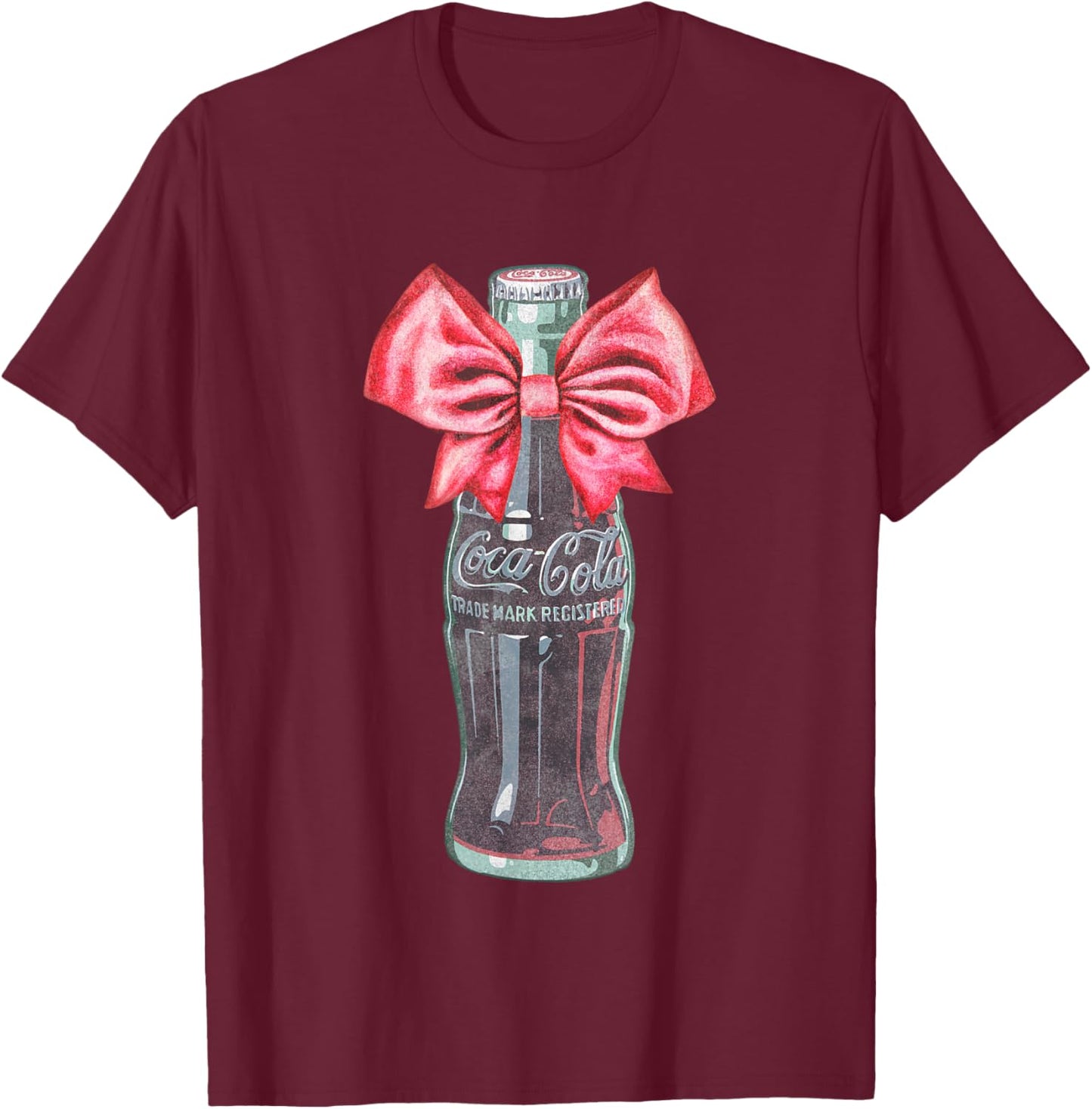 Coca-Cola Classic Glass Bottle With Red Bow Vintage T-Shirt - T-Shirt | Maroon