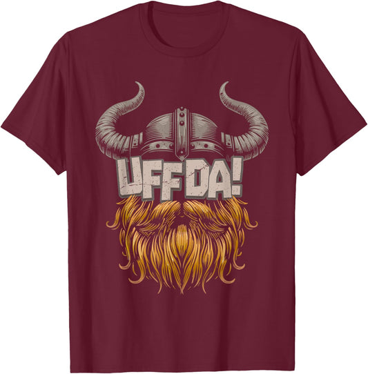Norwegian Quote: UFF DA - Scandinavian Viking T-Shirt - T-Shirt | Maroon