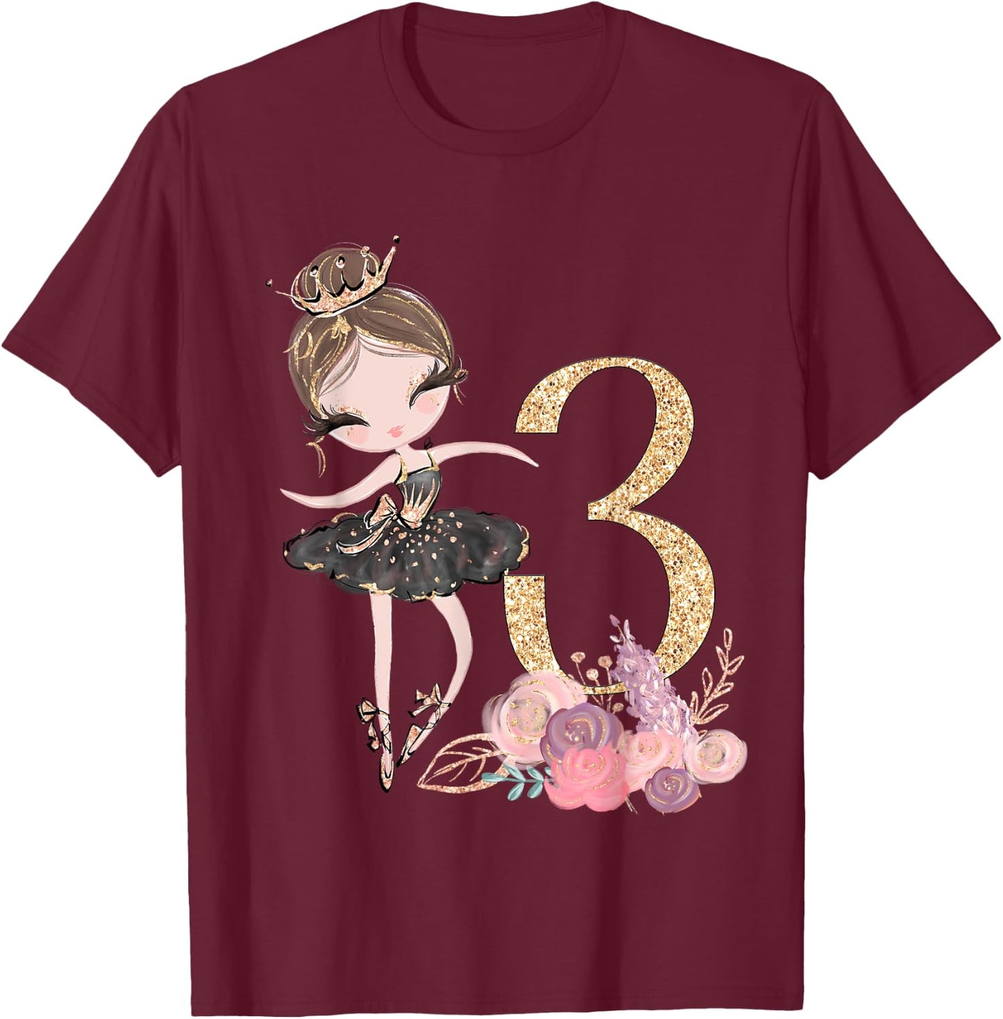 3rd Birthday Ballerina Dancer Ballet Tutu Toddler Girl Three T-Shirt - T-Shirt | Maroon