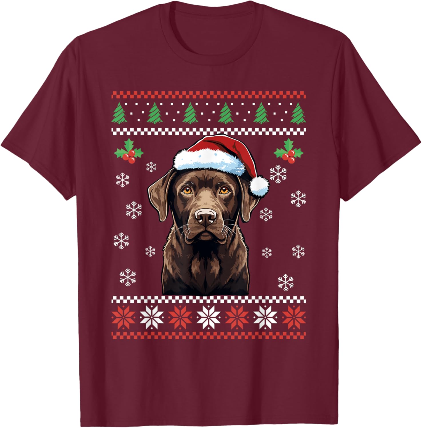 Chocolate Labrador Ugly Christmas Sweater Xmas Adults Kids T-Shirt - T-Shirt | Maroon