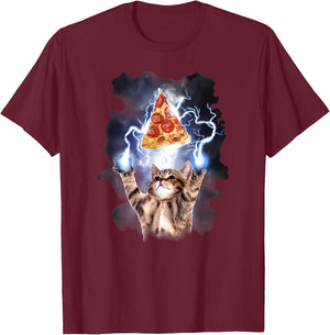 Lightning Pizza Cat T-Shirt - T-Shirt | Maroon