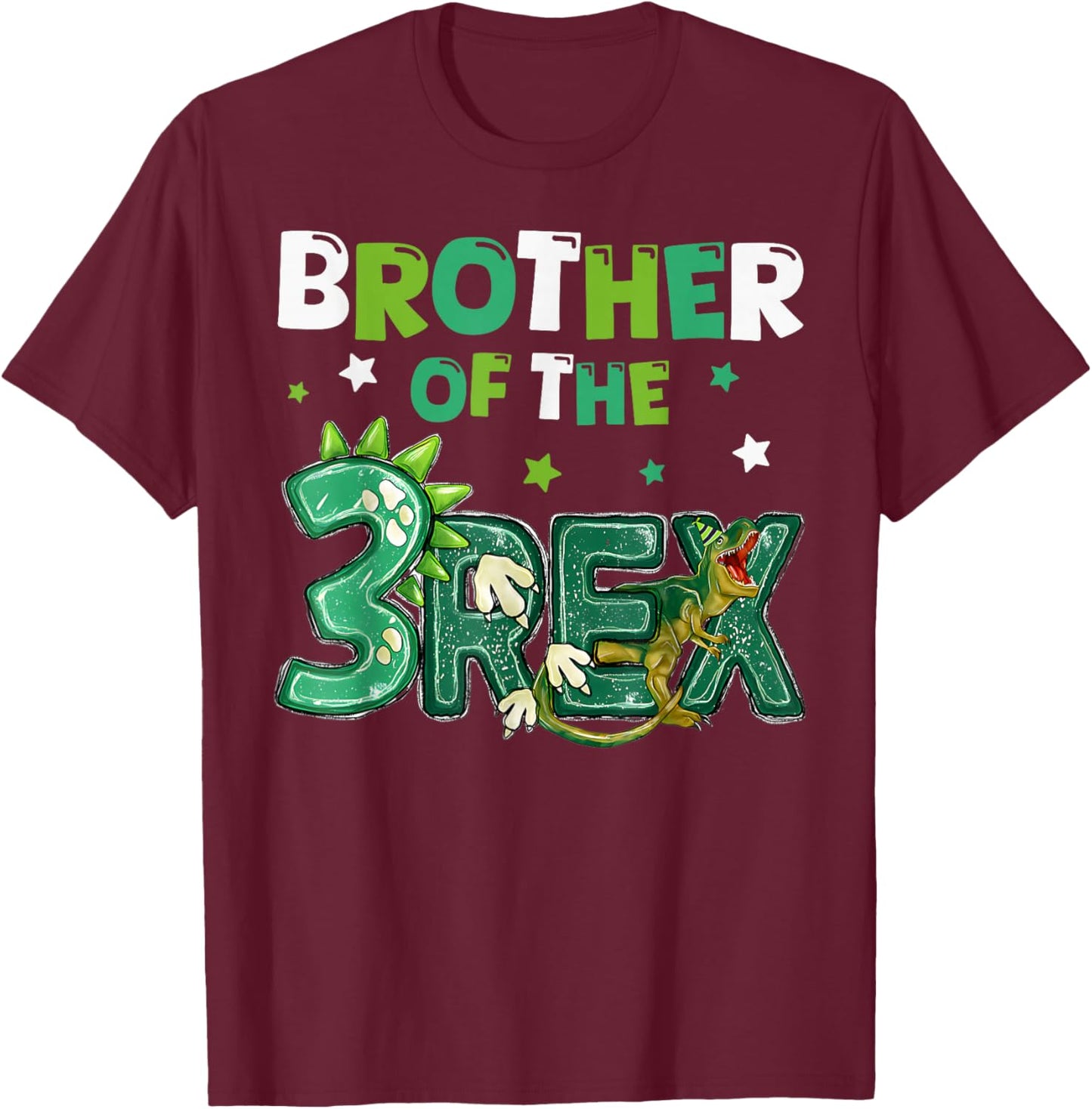 Brother of the Three Rex Birthday Dinosaur Family Matching T-Shirt - T-Shirt | Maroon