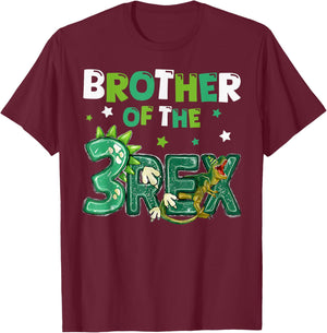Brother of the Three Rex Birthday Dinosaur Family Matching T-Shirt - T-Shirt | Maroon