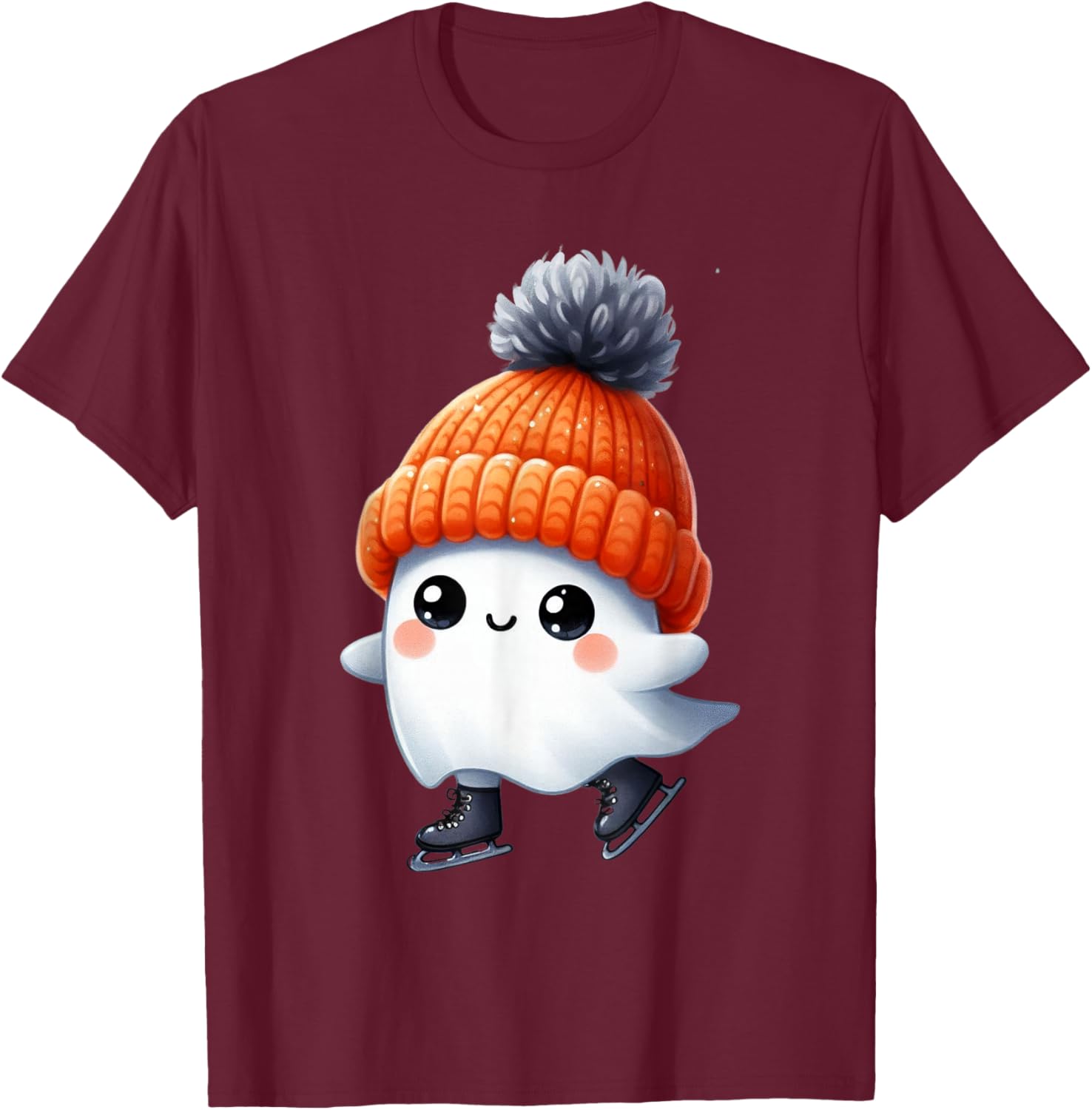 Ice Skating Ghost Halloween Party Costume Kids T-Shirt - T-Shirt | Maroon