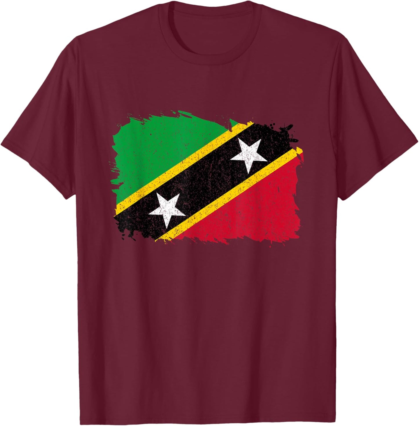Saint Kitts and Nevis Nevisian Pride Vintage Nevisian Flag T-Shirt - T-Shirt | Maroon