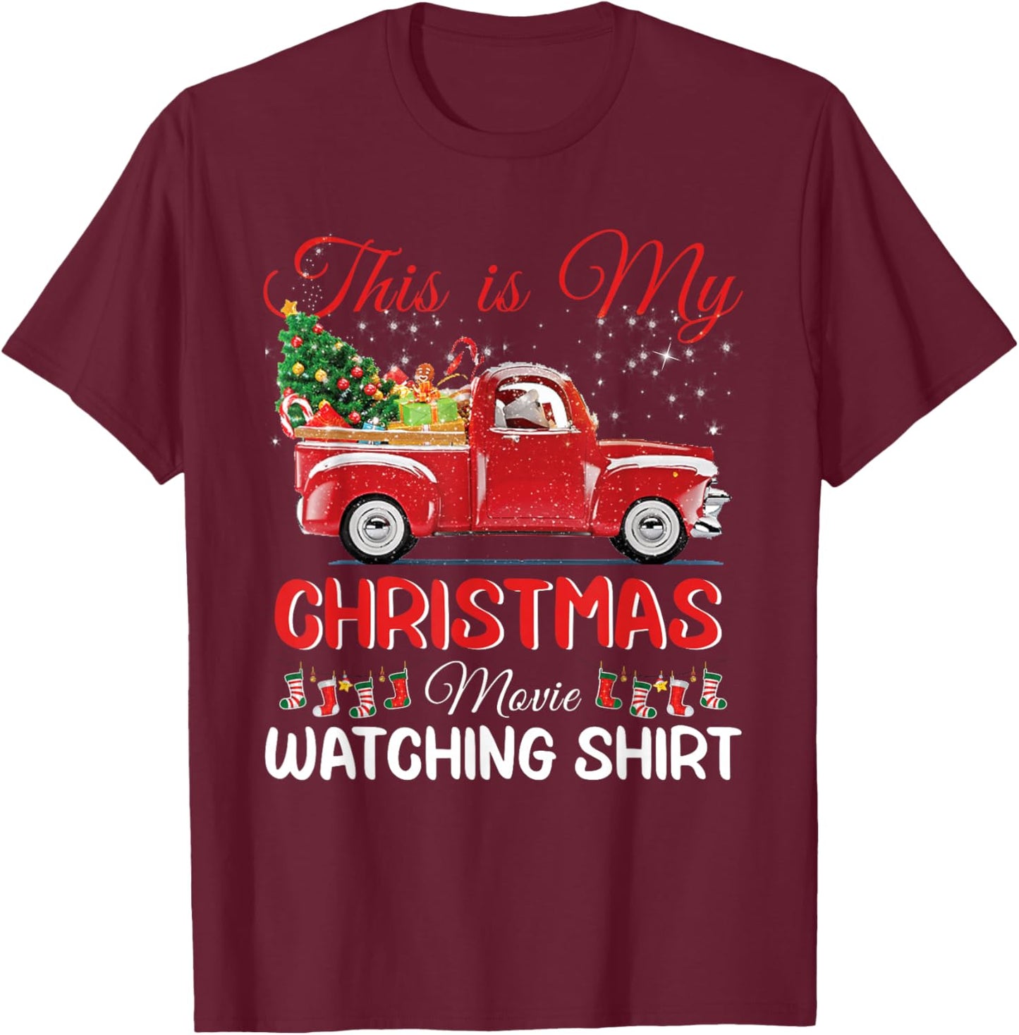 This Is My Christmas Movie Watching with Vintage Truck T-Shirt - T-Shirt | Maroon