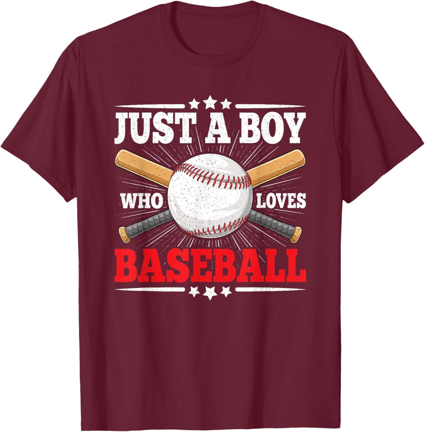 Just A Boy Who Loves Baseball Funny Baseball Player Kids T-Shirt - T-Shirt | Maroon