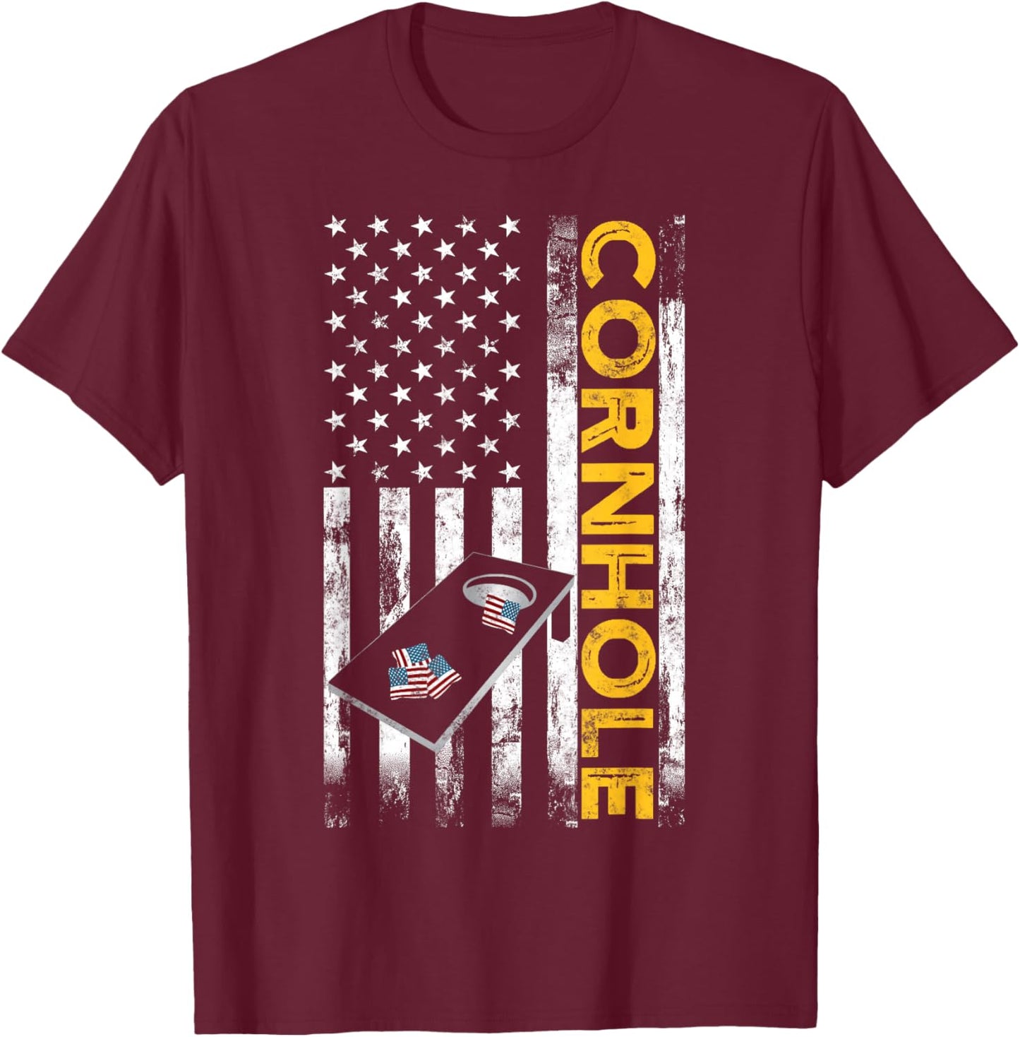 Patriotic Cornhole Player USA American flag Corn hole lover T-Shirt - T-Shirt | Maroon
