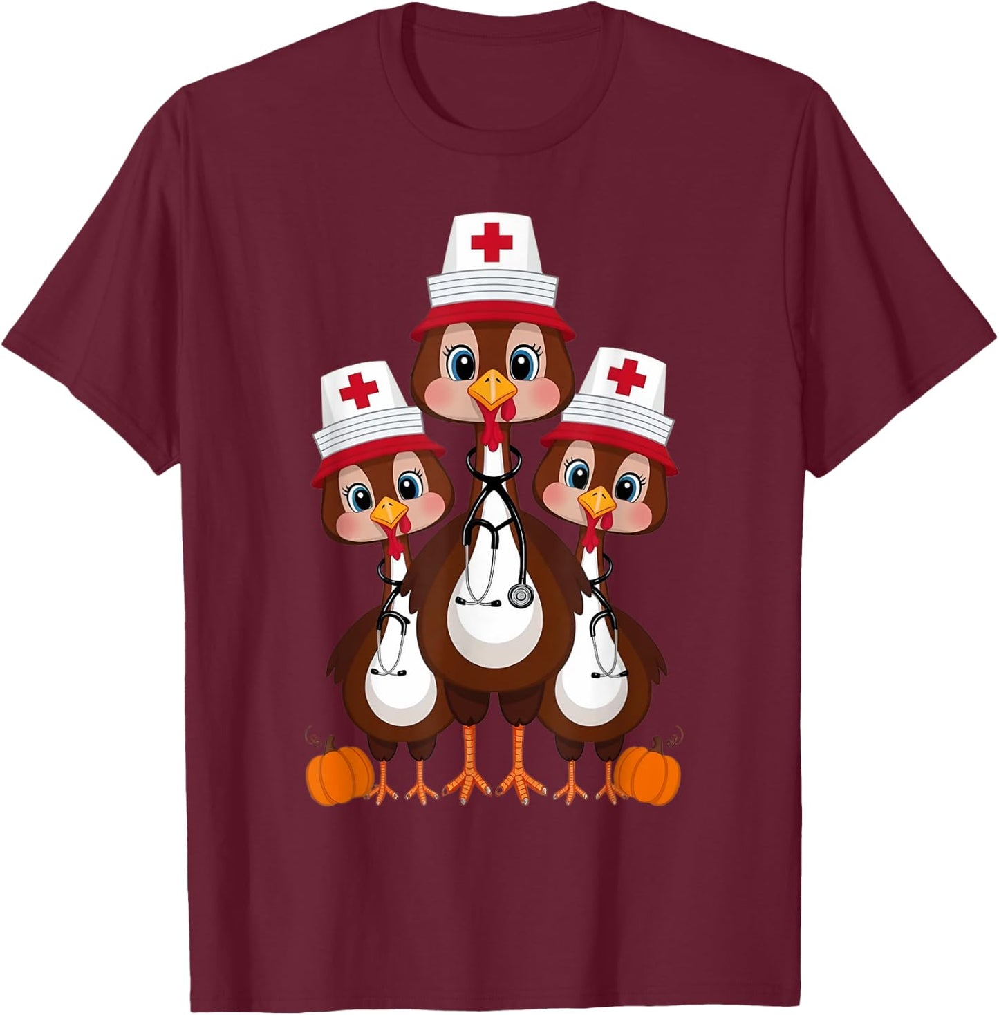 Thanksgiving Scrub Tops Women Turkey Nurse Holiday Nursing T-Shirt - T-Shirt | Maroon