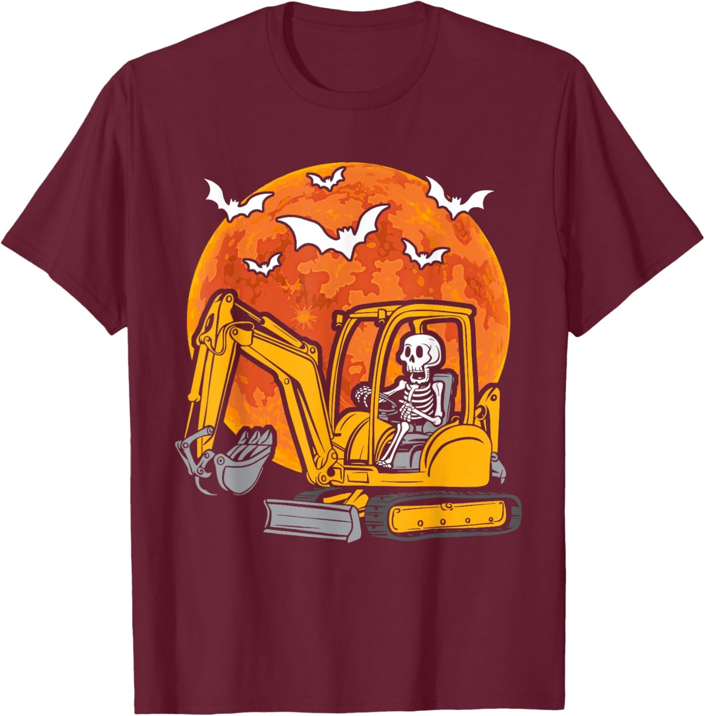 Skeleton Driving Truck Excavator Halloween Construction Kids T-Shirt - T-Shirt | Maroon