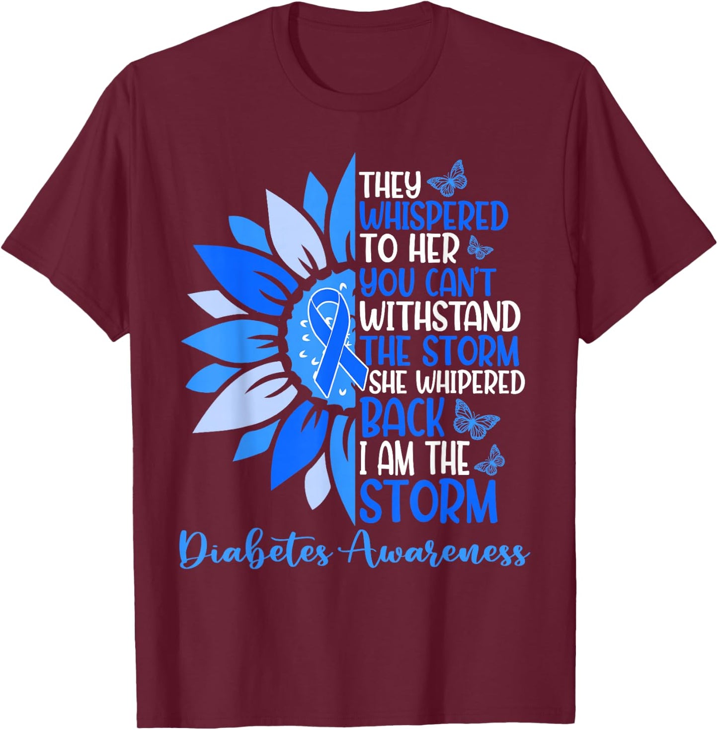 Motivation Support Squad Sunflower Blue Diabetes Awareness T-Shirt - T-Shirt | Maroon