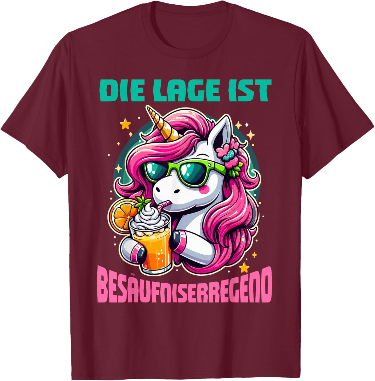 Die Lage Ist Besäufniserregend Party Humor Einhorn Trinker T-Shirt - T-Shirt | Maroon
