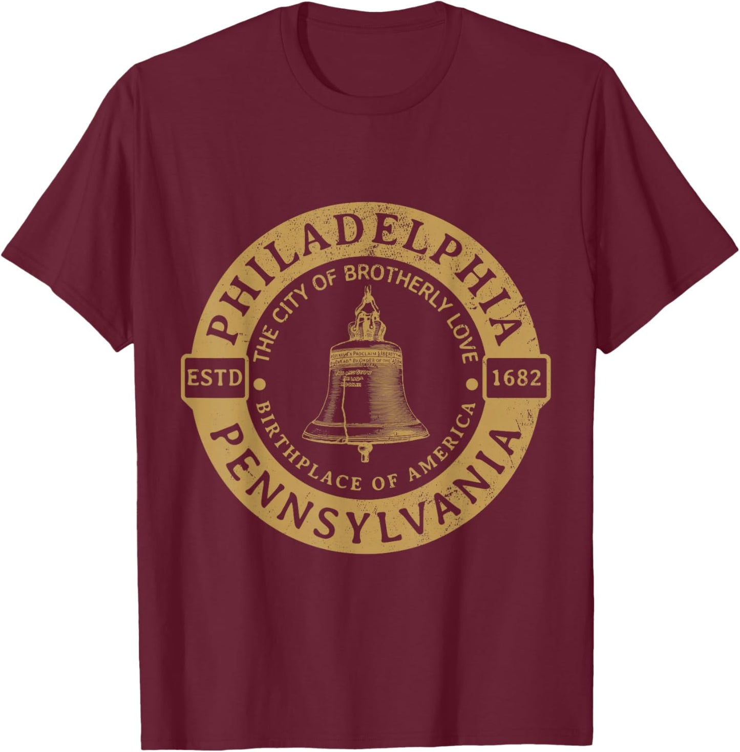 Philadelphia PA City Of Brotherly Love Liberty Bell Souvenir T-Shirt - T-Shirt | Maroon