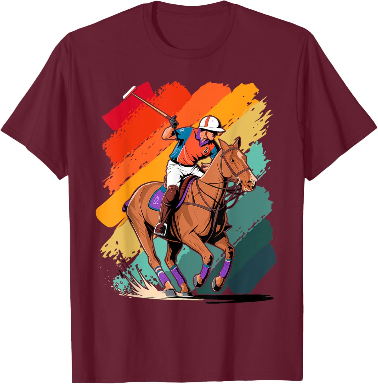Colorful Polo player Boy on Polo T-Shirt - T-Shirt | Maroon
