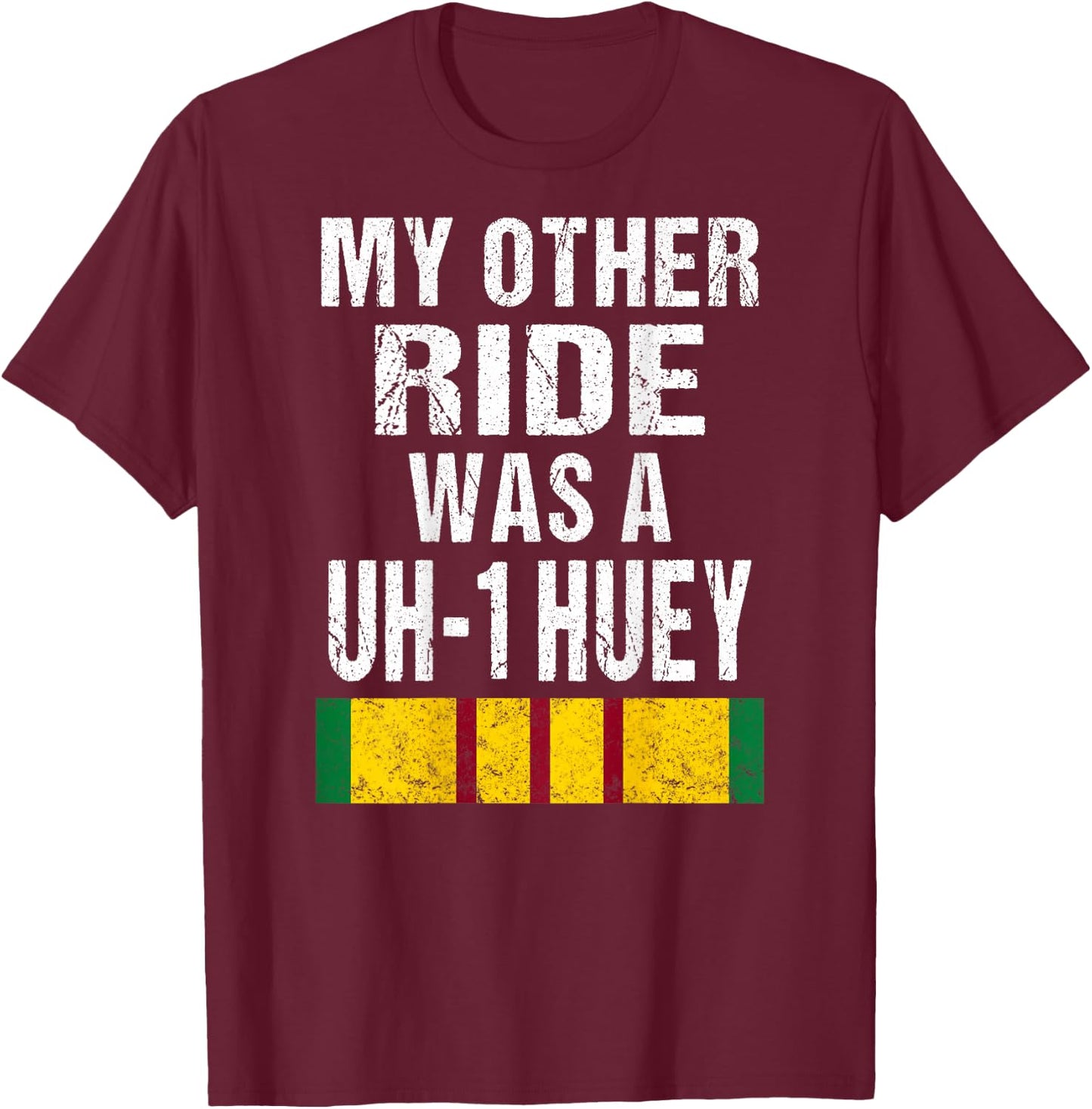 (Print on Back ) Vietnam Veteran Biker UH-1 Huey Helicopter T-Shirt - T-Shirt | Maroon