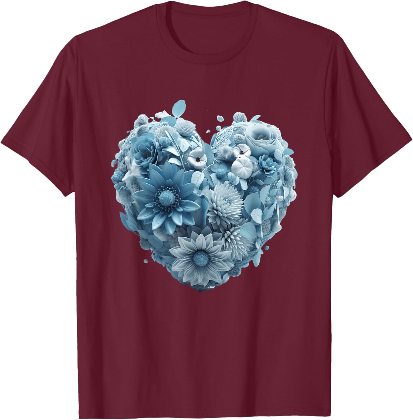 Cute Light Blue Heart Graphic Made of Flowers Girl T-Shirt - T-Shirt | Maroon
