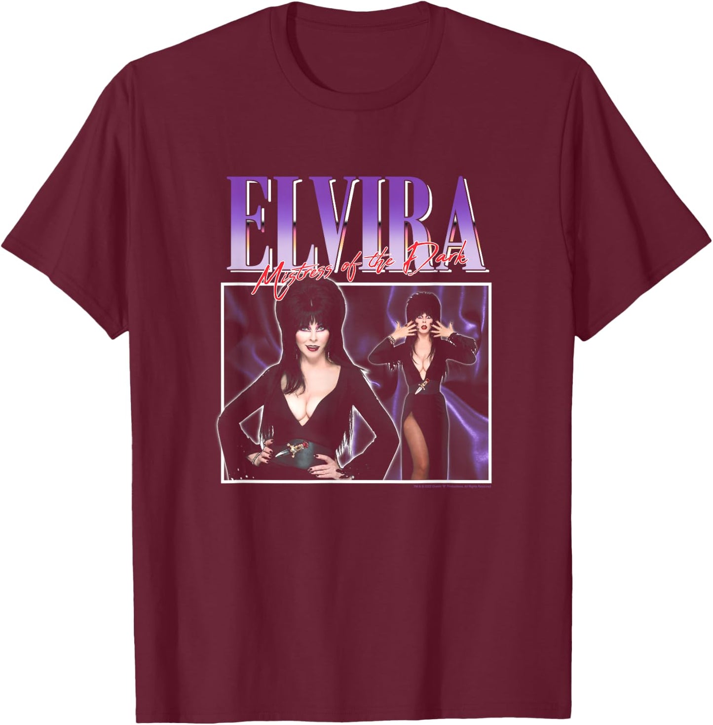 Elvira, Mistress of The Dark Purple 90's Horror T-Shirt - T-Shirt | Maroon