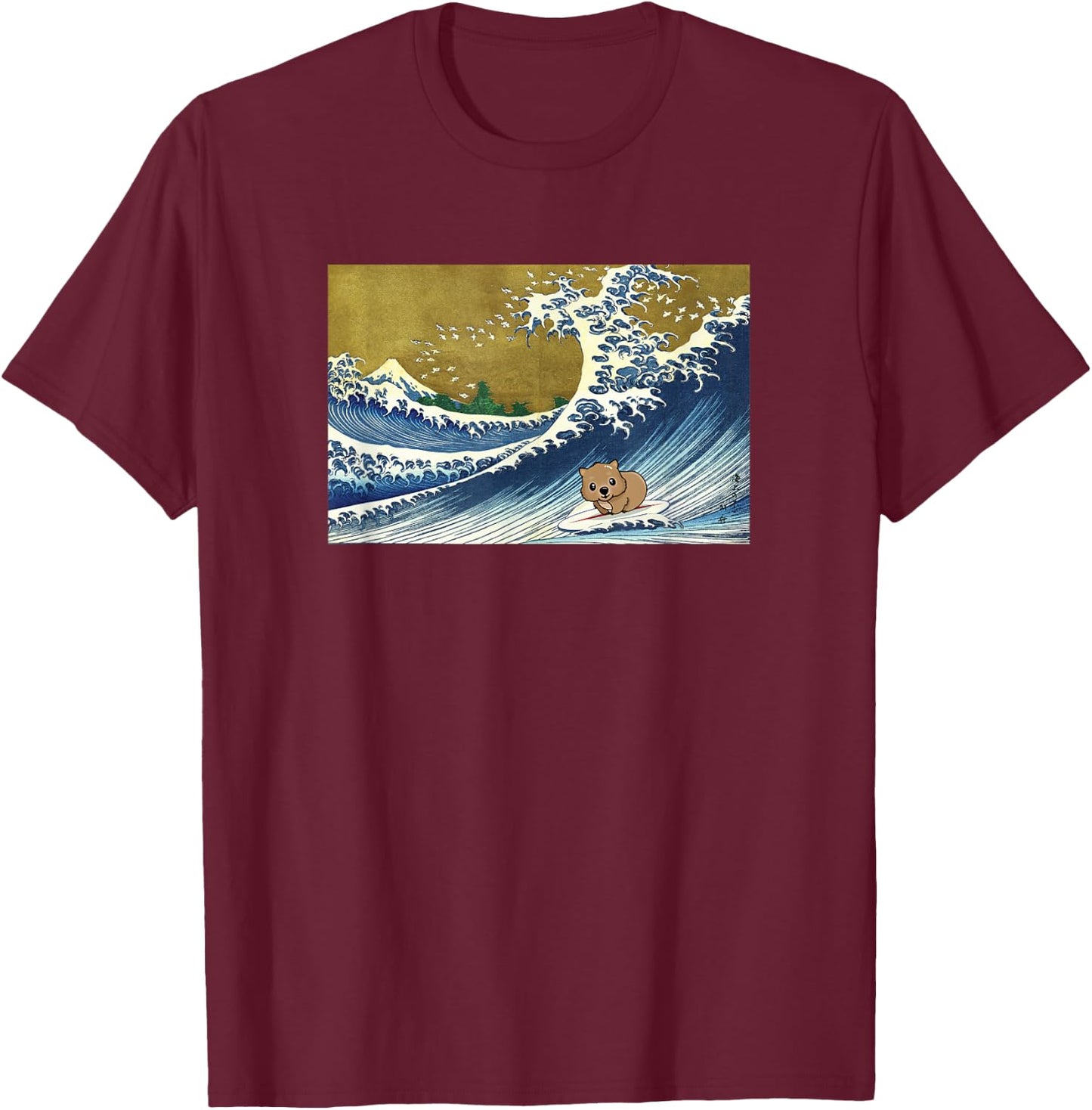 Cute Kawaii Retro Vintage Surfing A Great Wave Wombat Lover T-Shirt - T-Shirt | Maroon