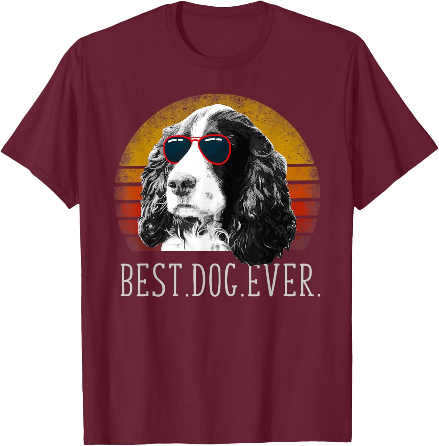 English Springer Spaniel Shirt Retro Best Dog Lover Ever T-Shirt - T-Shirt | Maroon