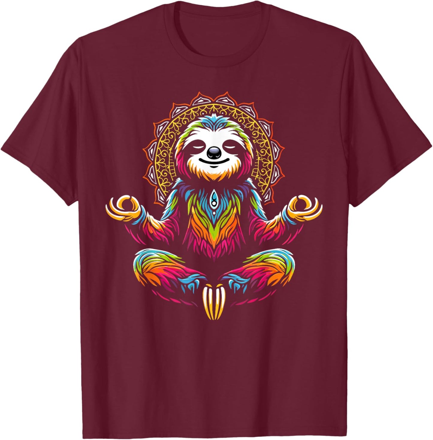 Cute Zen Sloth Lazy Yoga Meditation T-Shirt - T-Shirt | Maroon