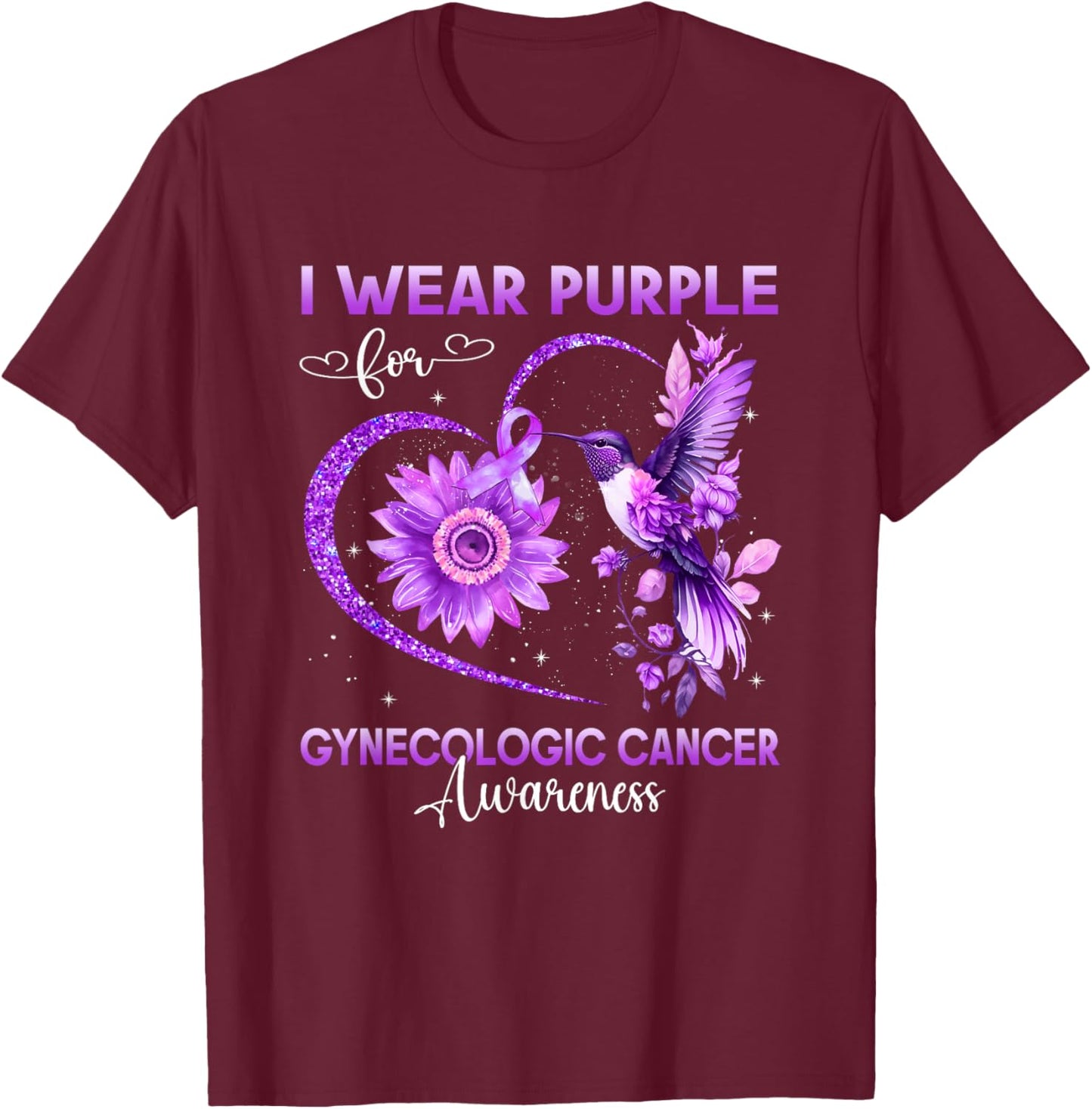 I Wear Purple For Gynecologic Cancer Awareness Hummingbird T-Shirt - T-Shirt | Maroon