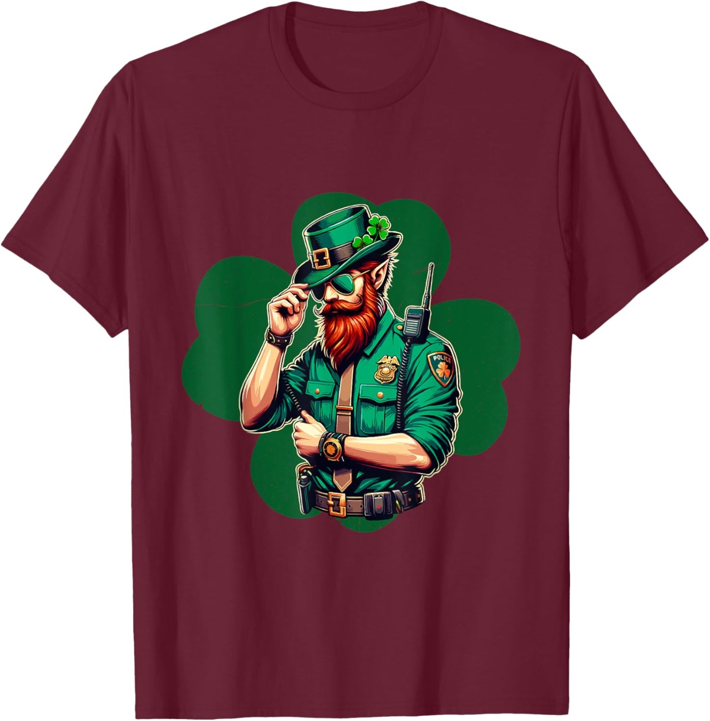 Police Officer St Patricks Day Irish Shamrock Lucky Cop T-Shirt - T-Shirt | Maroon