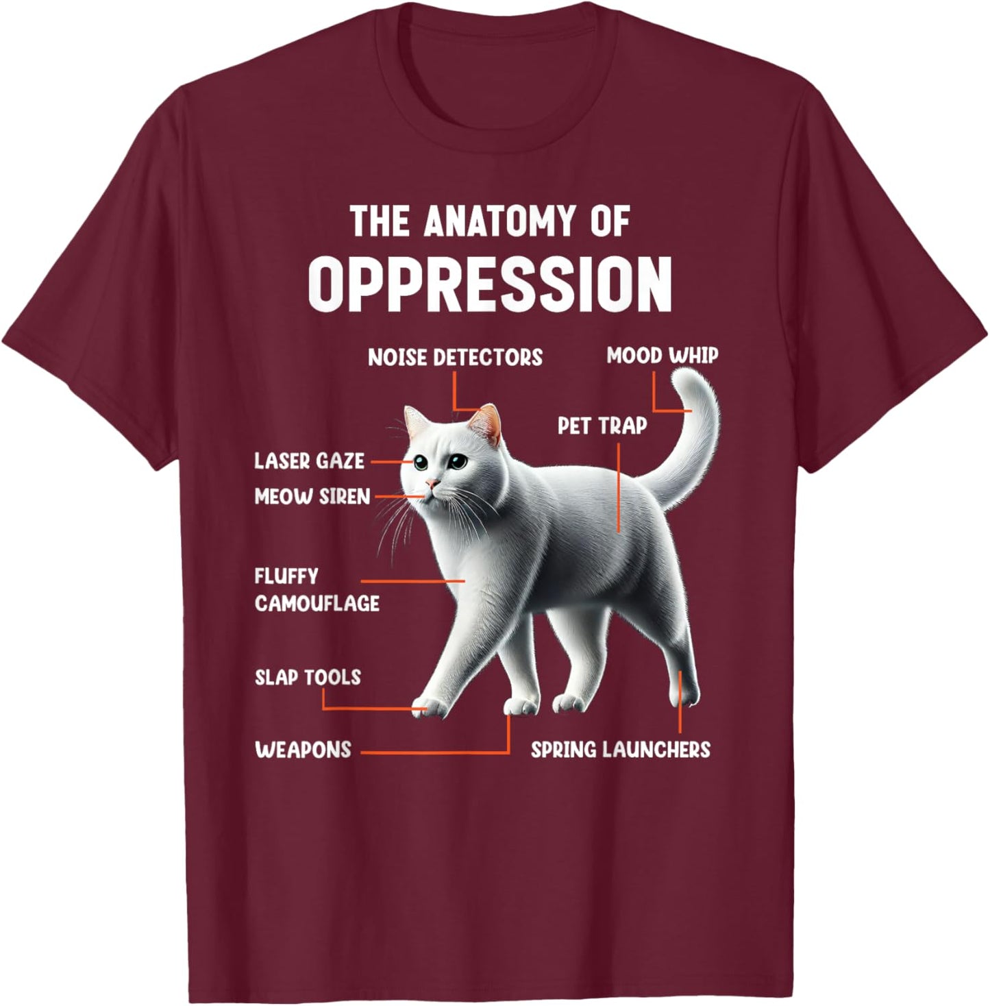 The Anatomy of Oppression Sarcastic Cat T-Shirt - T-Shirt | Maroon