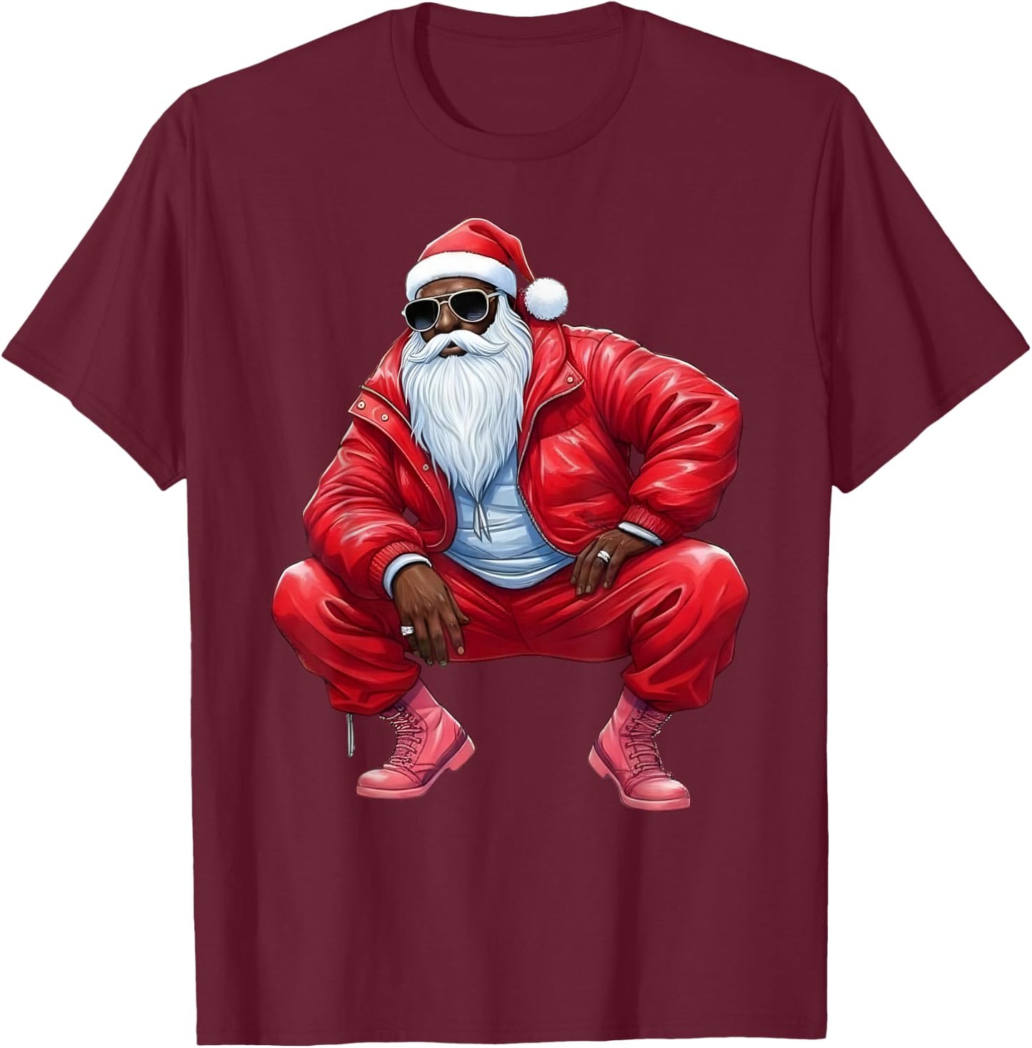 African American Christmas Xmas Afro Santa Claus T-Shirt - T-Shirt | Maroon