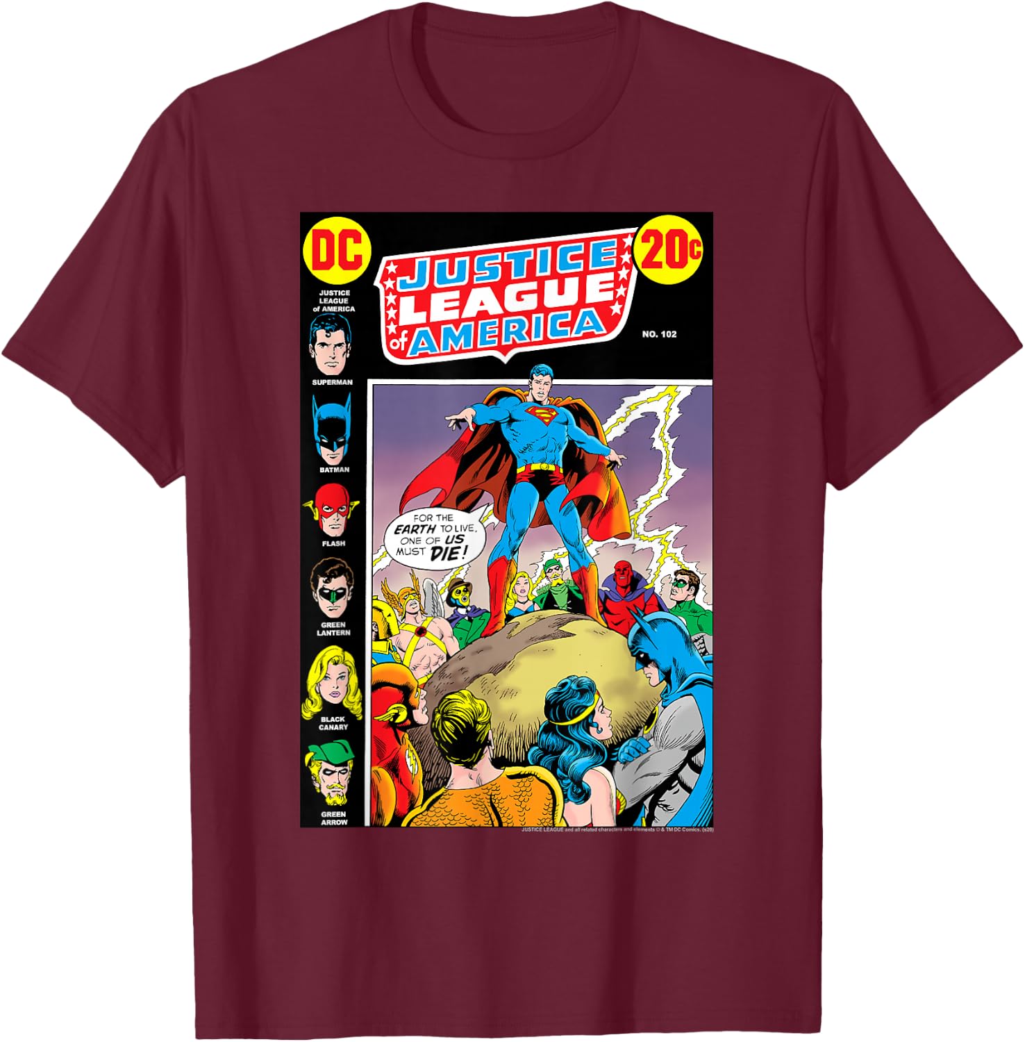 DC Comics Justice League Of America #102 Comic T-Shirt - T-Shirt | Maroon