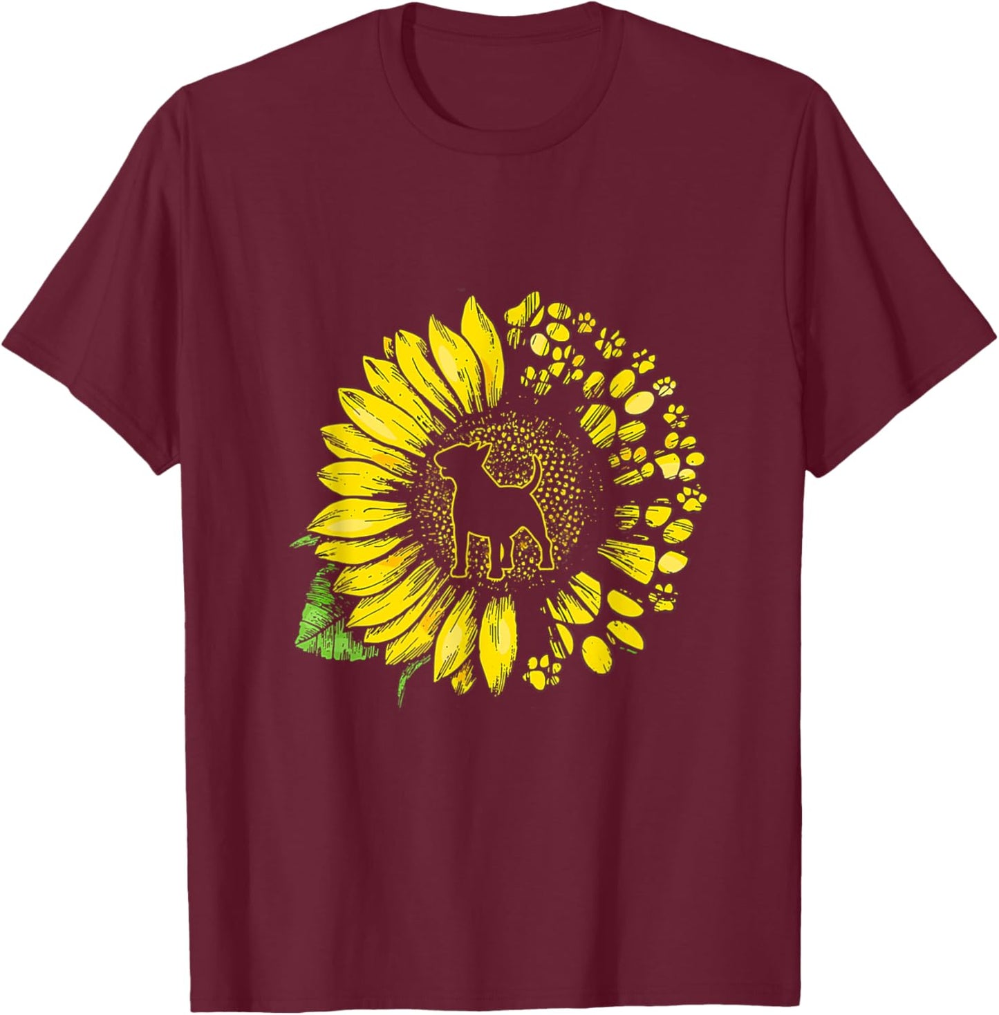 Bull Terrier Sunflower With Paws Cute Dog Lover Mothers Day Women T-Shirt - T-Shirt | Maroon