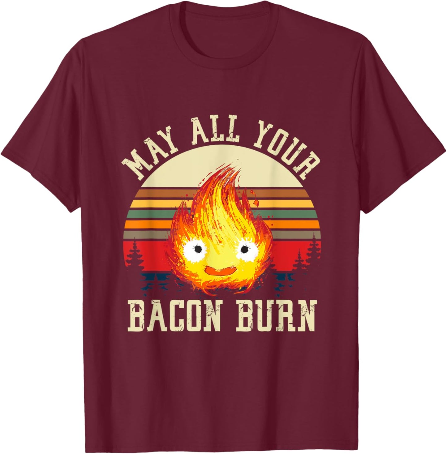 Vintage Retro May All Your Bacon Burn BBQ Grunge T-Shirt - T-Shirt | Maroon