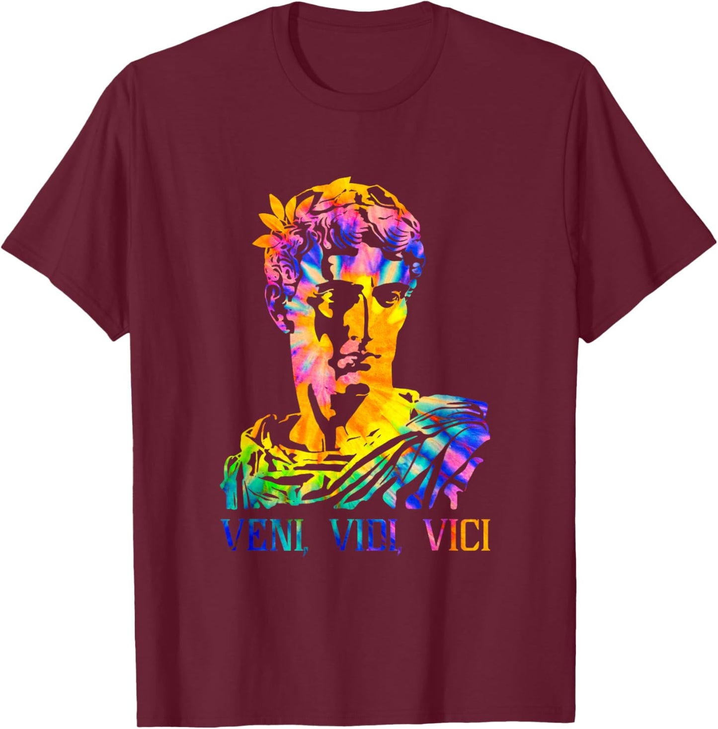Julius Caesar Portrait With Tie Dye Pattern Veni Vidi Vici T-Shirt - T-Shirt | Maroon