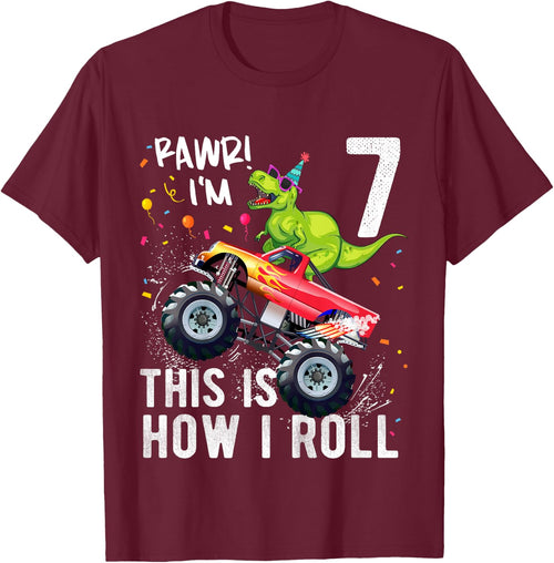 T Rex Dinosaur Monster Truck 7th Birthday Boys and Girls