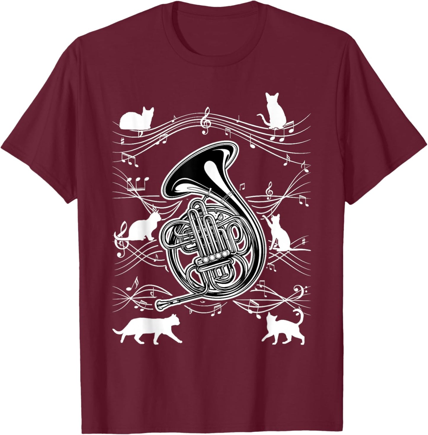Horn Player Cats for Cat Loving French Horn Player T-Shirt - T-Shirt | Maroon