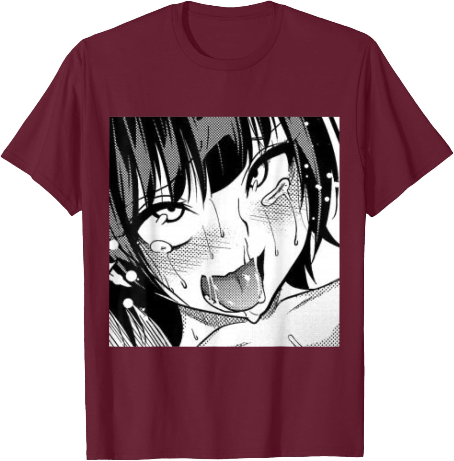 Ahegao Anime Girl with Tongue and Hands Out Weeb T-Shirt - T-Shirt | Maroon