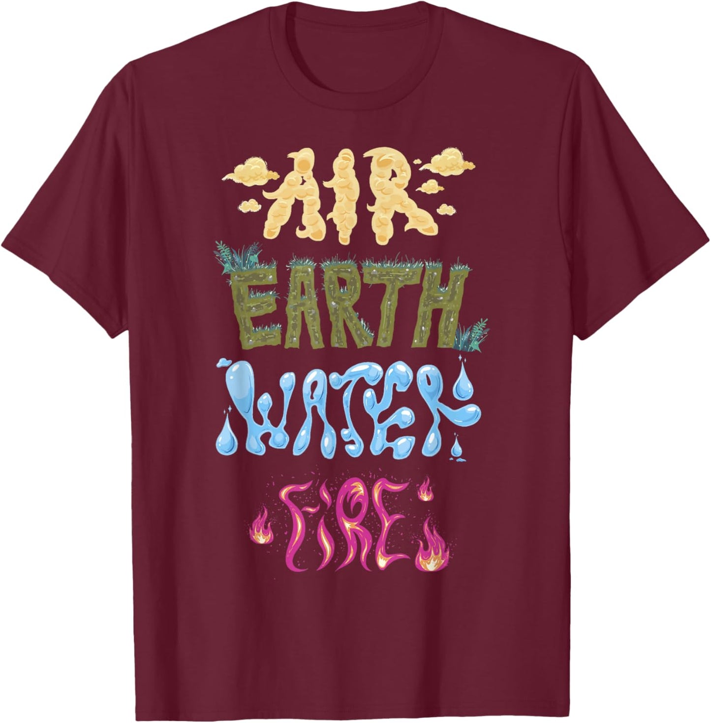 Disney Pixar Elemental Air Earth Water Fire Stylized Text T-Shirt - T-Shirt | Maroon